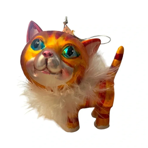 Unique Kitty Cat Mercury Glass Hand Painted Christmas Ornament - Picture 2 of 6
